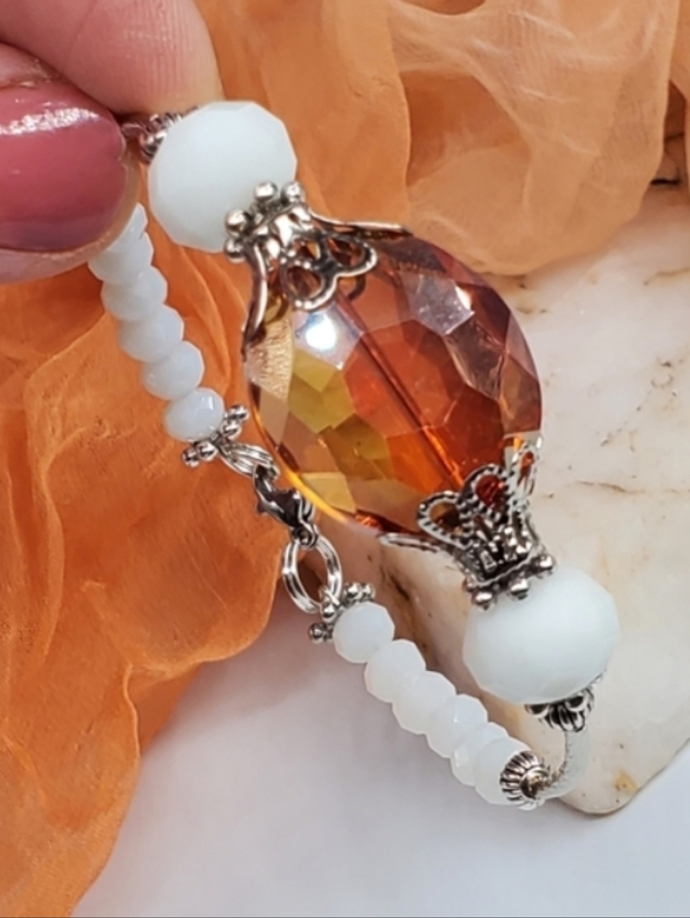 ❤️ Large Crystal Silver Bracelet Sparkling Orange sparkning Jewelry
